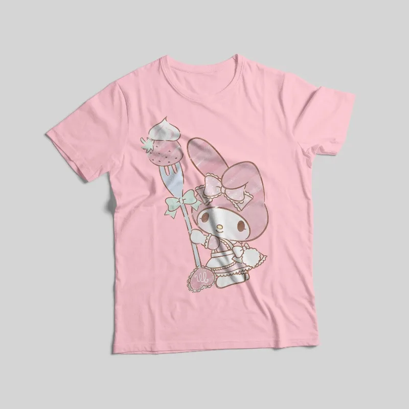 تيشيرتات مطبوعة من سلسلة سانريو، قطن 100%، متوفرة بـ 8 ألوان، النمط الأساسي الأكثر مبيعًا ملابس الأم وأنا/النسائية