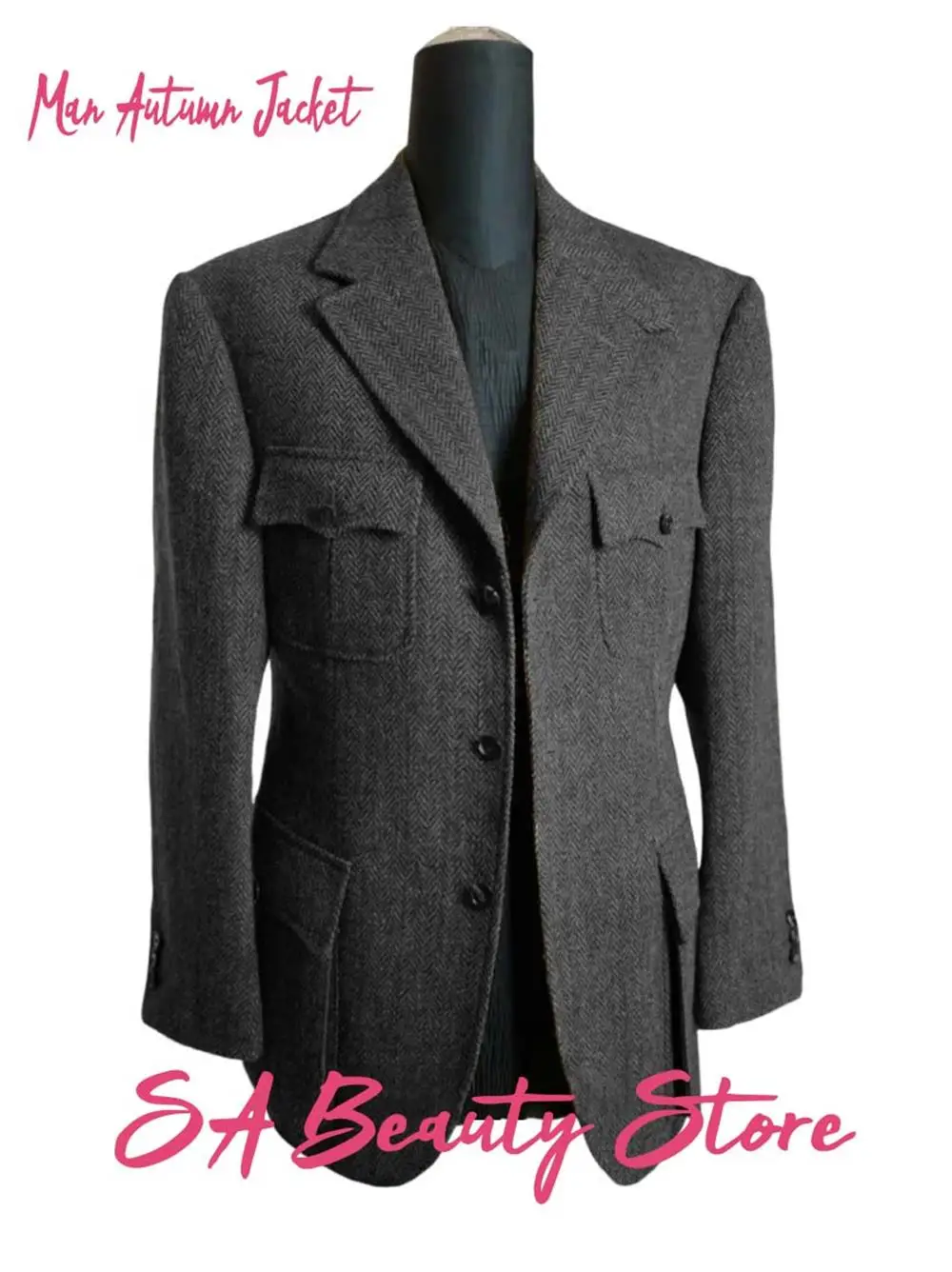 

Men's Classic Herringbone Tweed Hunting Jackets Blazer Three Buttons Sport Coats Wool Blend Coat Four Pockets custom Blazers