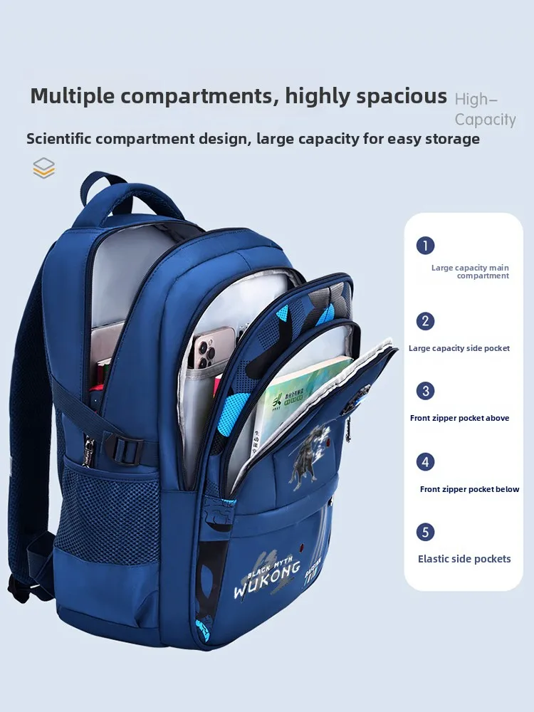 

Lightweight Large Capaci Monkey King School Bag Boys Bapa with Spine Protection Children Dual oulder Bag Cartoon Sle