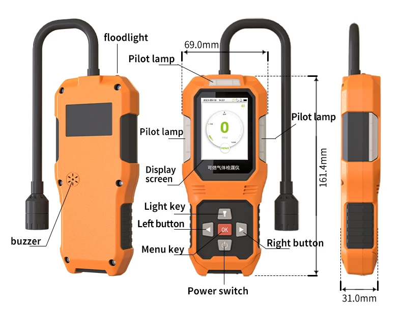 Aikesi Portátil de Alta Sensibilidade JLY-CP100Explosivo (combustível) Detector de Vazamento de Gás com Sensor Flexível Pescoço