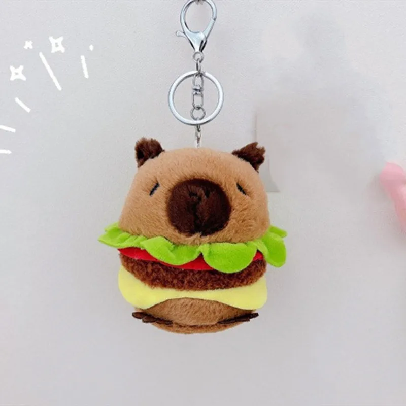 10-13cm New Kapibala Capybara Keychain Car Couple Backpack Pendant Cute Pink Hamburger Capibala Capybara Plush Keychain Doll