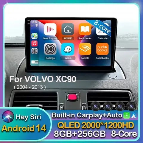 볼보 XC90 2004 2013 멀티미디어 비디오 플레이어, 안드로이드 14 카플레이, GPS 네비게이션, DSP 2 Din 스테레오, 와이파이 + 4G