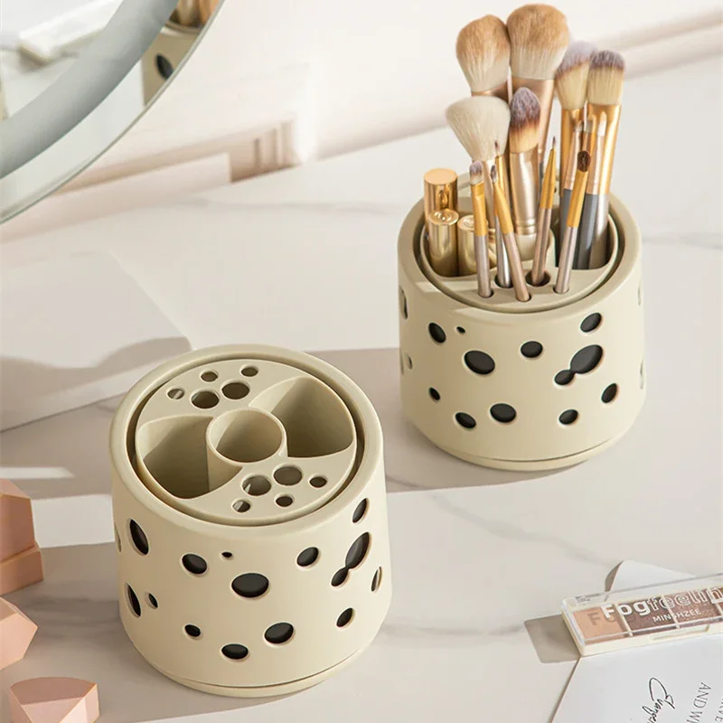 360 Degree Rotating Makeup Brush Holder Cosmetics Organizer With Lid Multi-Function Brushes Holder Lipstick Eyebrow Storage Box