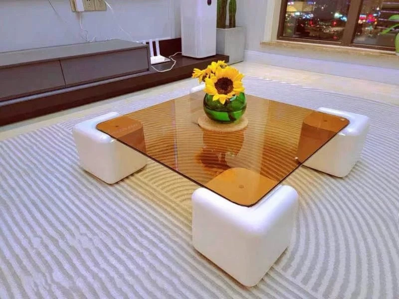 Sugar cube tea table offee table light luxury modern simple wabi sand wind glass tea table designer living room cream