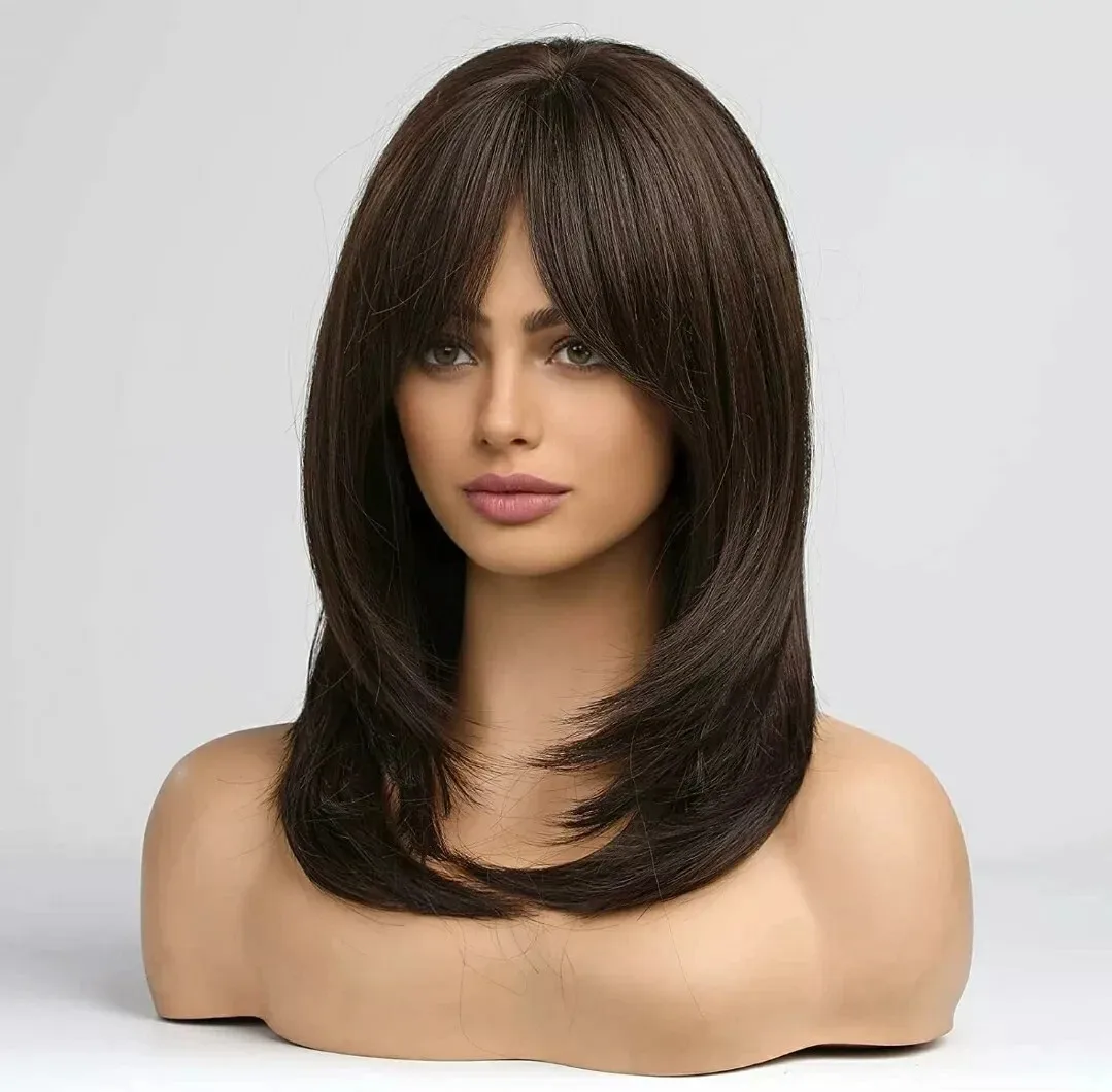 

Hair Blend - Long Straight Layered Dark Brown Bangs Heat Resistant