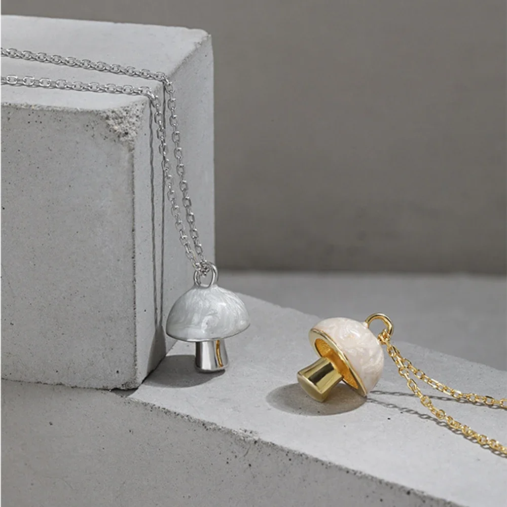 ANDYWEN 100% 925 Sterling Silver Gold Mushroom Shell Green Women Special Pendant Long Chain Necklace 2022 Women Wedding Jewels