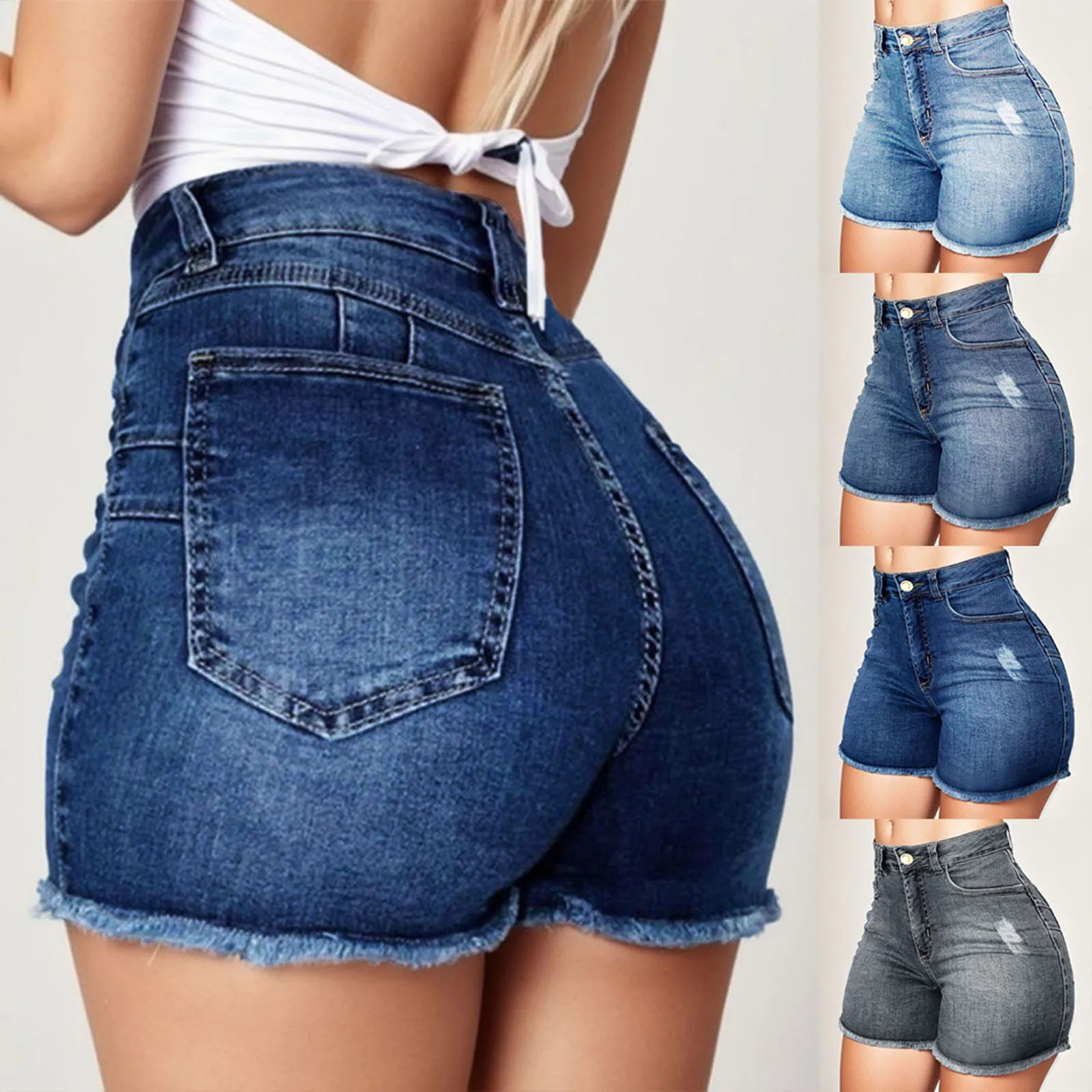 

Bodycon Vantage Sexy Denim Shorts for Women High Waisted Tassel Distress Broken Jeans Casual Versatile Shorts with Pockets