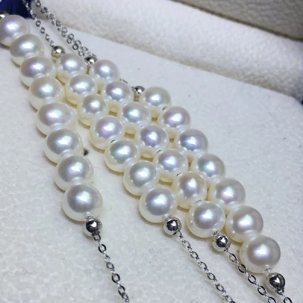 Natural Pearl S925 Silver Seven Bead Smile Necklace AAAA5-6mm/Classic Necklace 18 inch