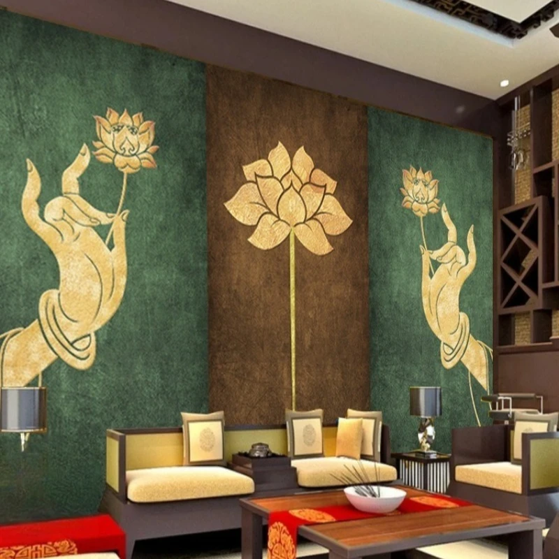 Lotus Wallpaper 5D Chinese Lotus Health Hall Buddhist Hall Background Wallpaper Study Tea Room Wallpaper