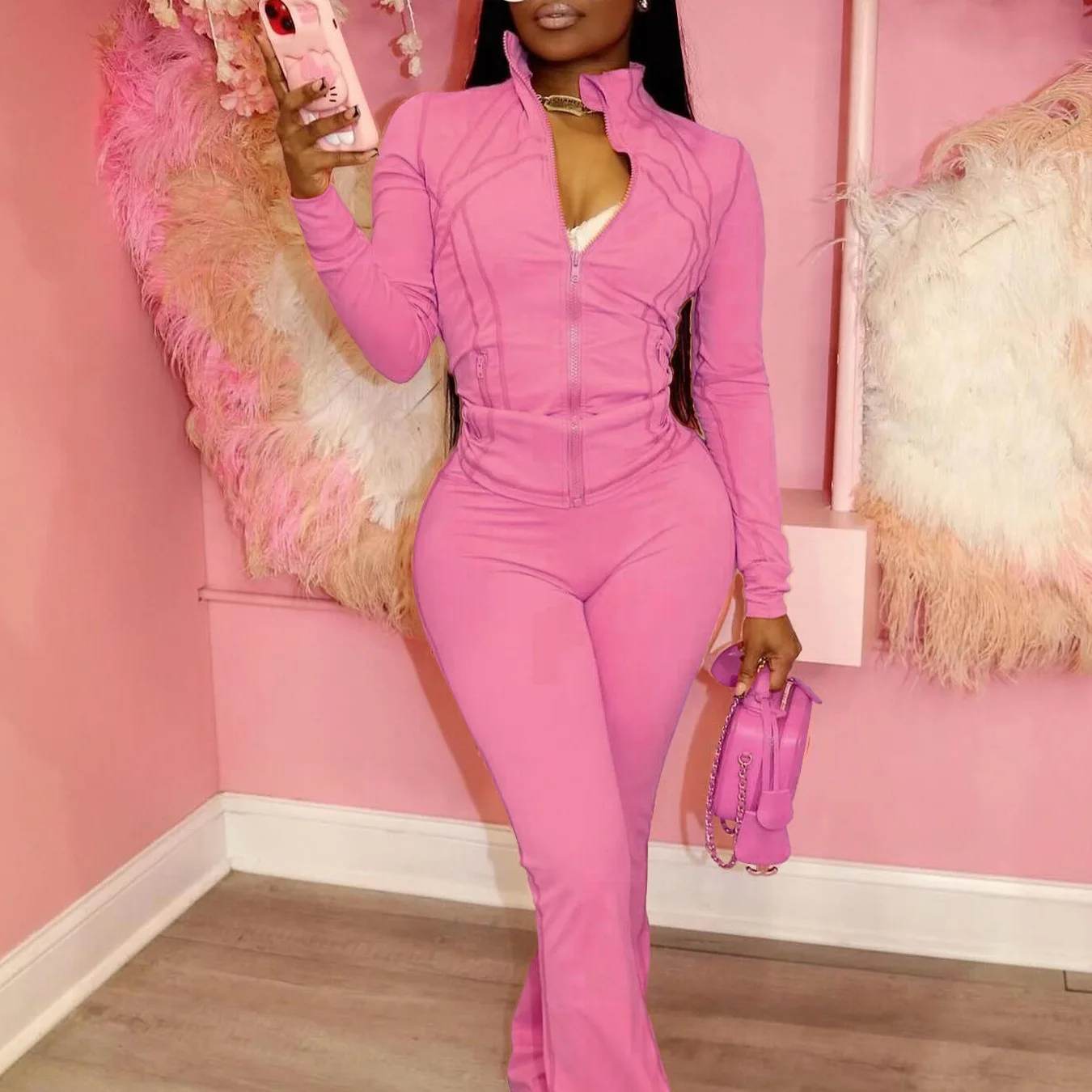 Женская сексуальная облегающая куртка с длинными рукавами и брюки, комплект из двух предметов с рогом, спортивная одежда, женский спортивный костюм, спортивная одежда, костюмы