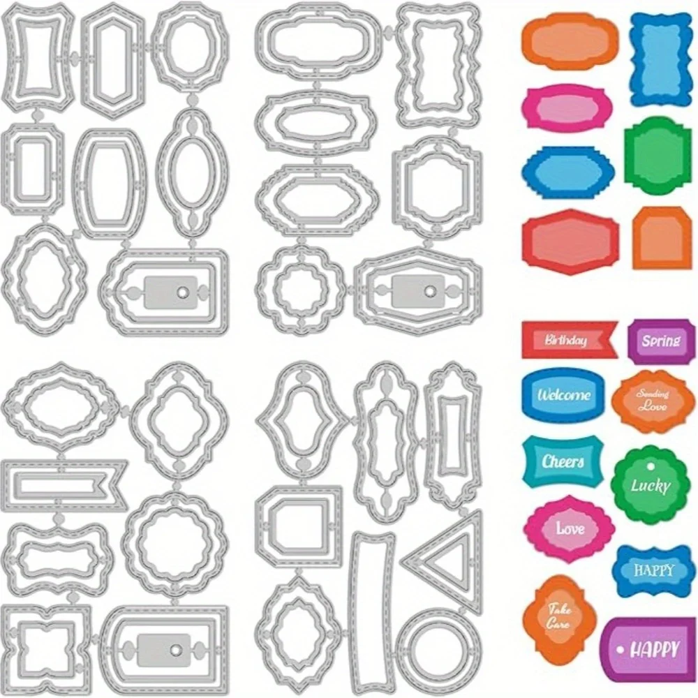 Neue 30-Styles-Etikett gestanzt für Sammelalbum, Karbonstahl, Prägevorlage, Etiketten, Notizen, Stanzformen, DIY-Kartenalbum, Bastelbedarf