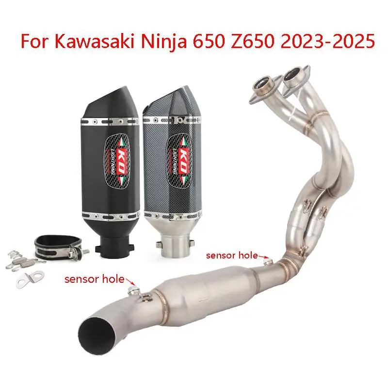 For Kawasaki Ninja 650 Z650 2023-2025 Slip On Exhaust System Motorcycle Muffler Tail Pipe Front Link Tube Stainless Steel Escape