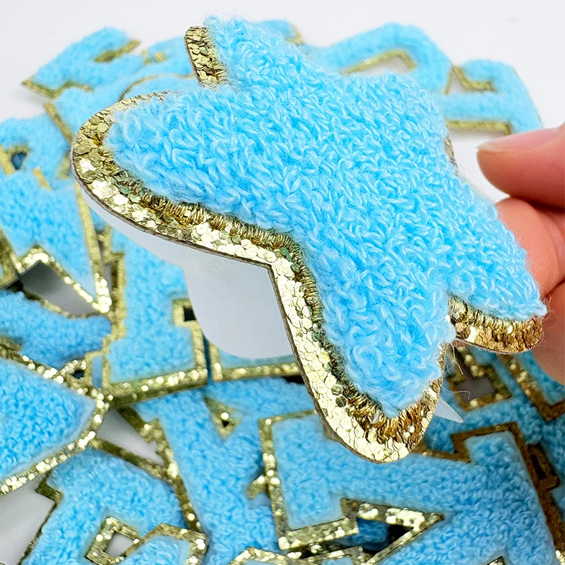 Teal Letters Sticker Patch Alphabet Towel Embroidered Chenille Patches for Clothing Bags Jacket Stick on Accessories Applique