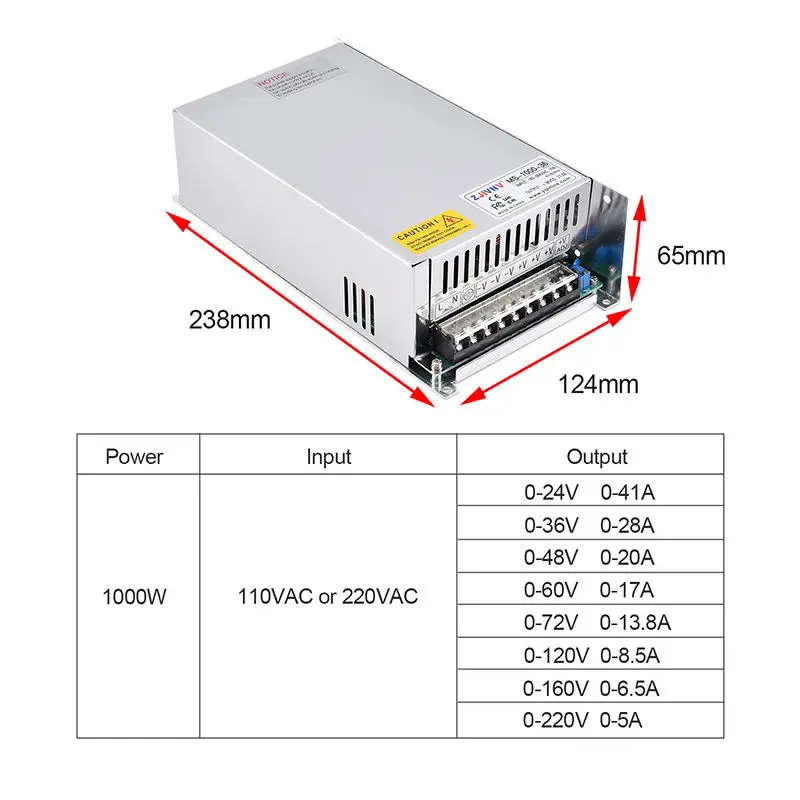 1000W switching power supply 12V24V36V48V60V80V90V110V adjustable voltage and current, motor power supply