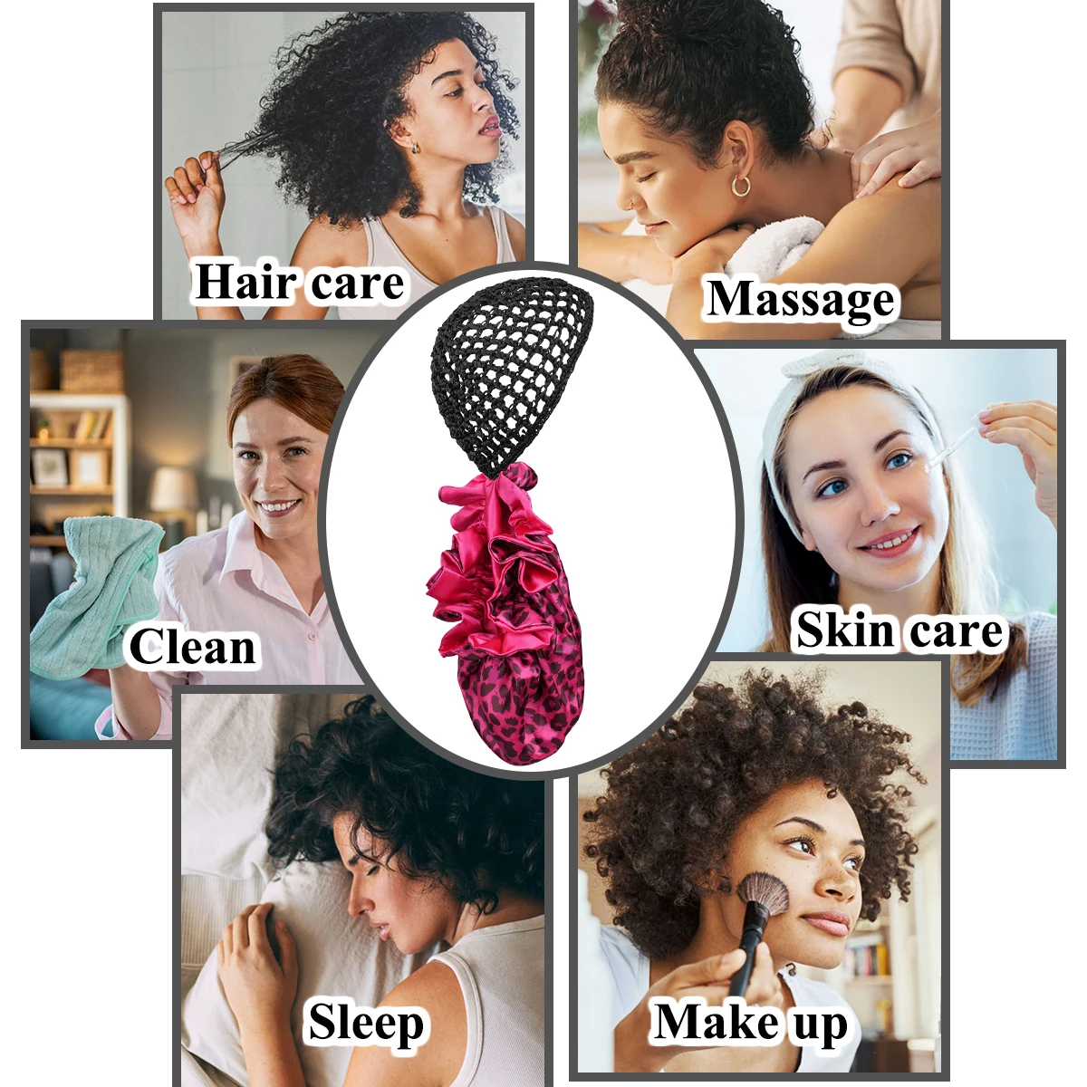 2-in-1 Anti-Static Night Cap Hat Frizz Reduction Smooth Sleep Aid Breathable Net Easy Wear for Long Straight Or Curly Hair