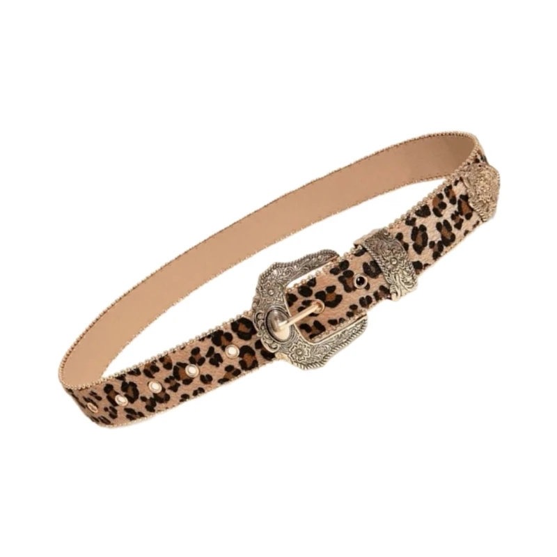 Popular Belt Elegant Engraved Buckle Belt Leopard Print Waistband for Shorts