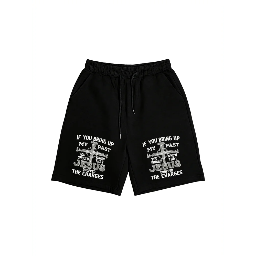 

Mens Religious Graphic Print Shorts With Drawstring Waist Casual Active Shorts