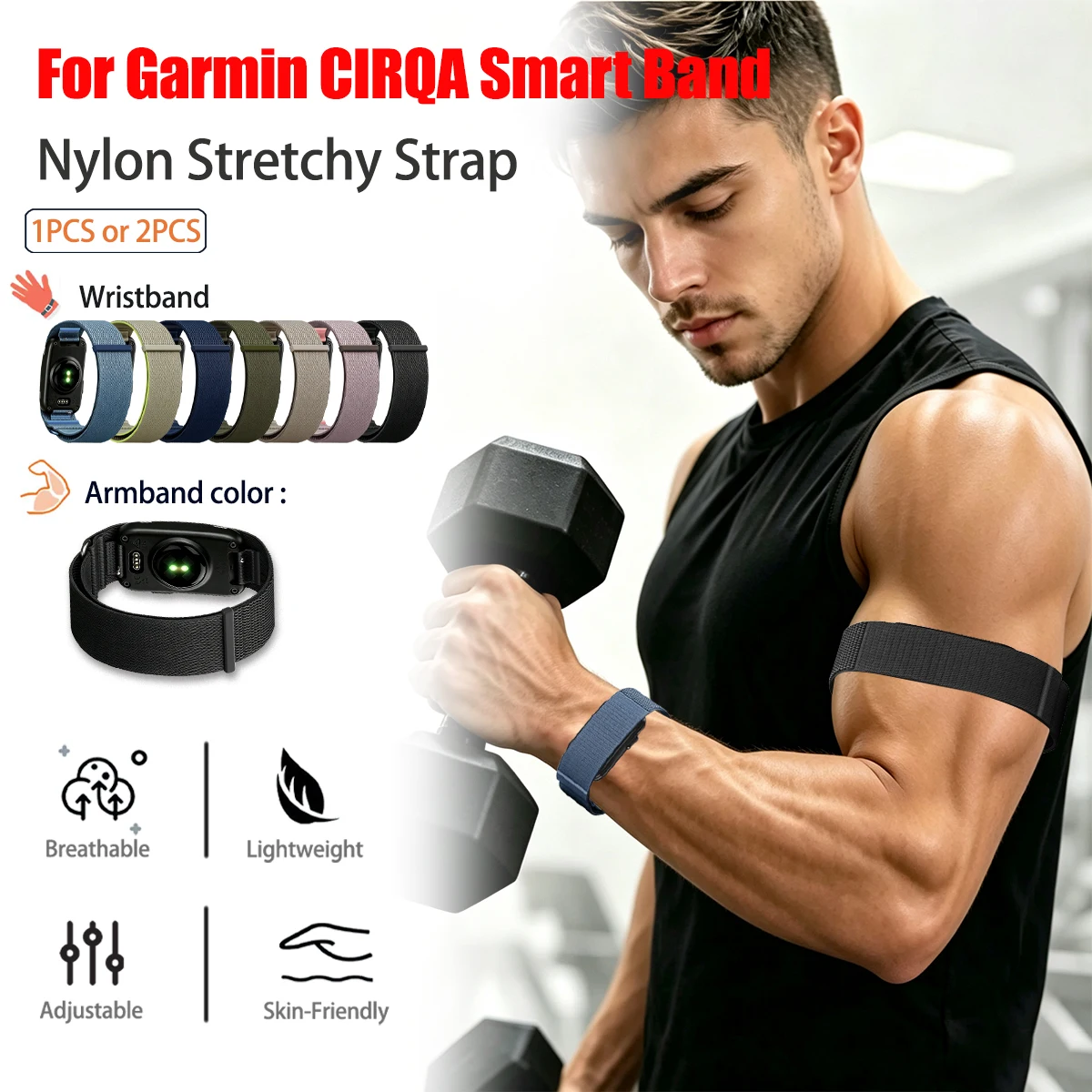 Image of Für Garmin CIRQA Bizeps-Armband Sport-Fitness-Tracker Nylon-Gewebe Atmungsaktives Uhrenarmband Verstellbares Premium-Maßgefertigtes Armband
