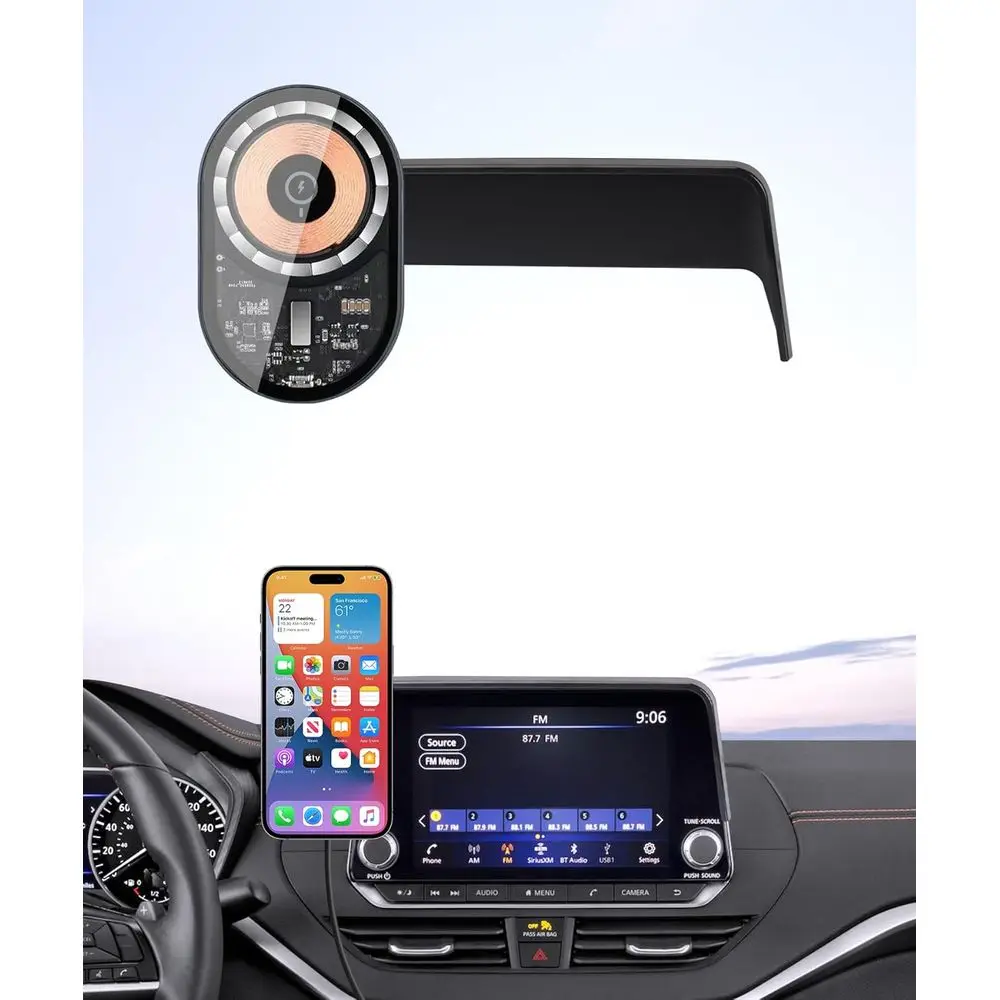 

Wireless Charging Car Phone Holder, 8 inch Fixed Clip, 360° Rotation Mount Compatible with MagSafe