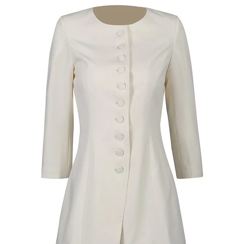

New Arrival Women O-Neck long sleeve Coat Office Lady's White Solid Coat