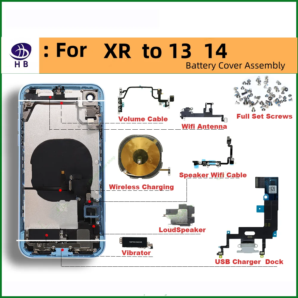 DIY Chassis For iPhone XR To 13 14 Housing XR Like 13 14 Assembly Back Cover Battery Middle Frame Replacement Wifi line