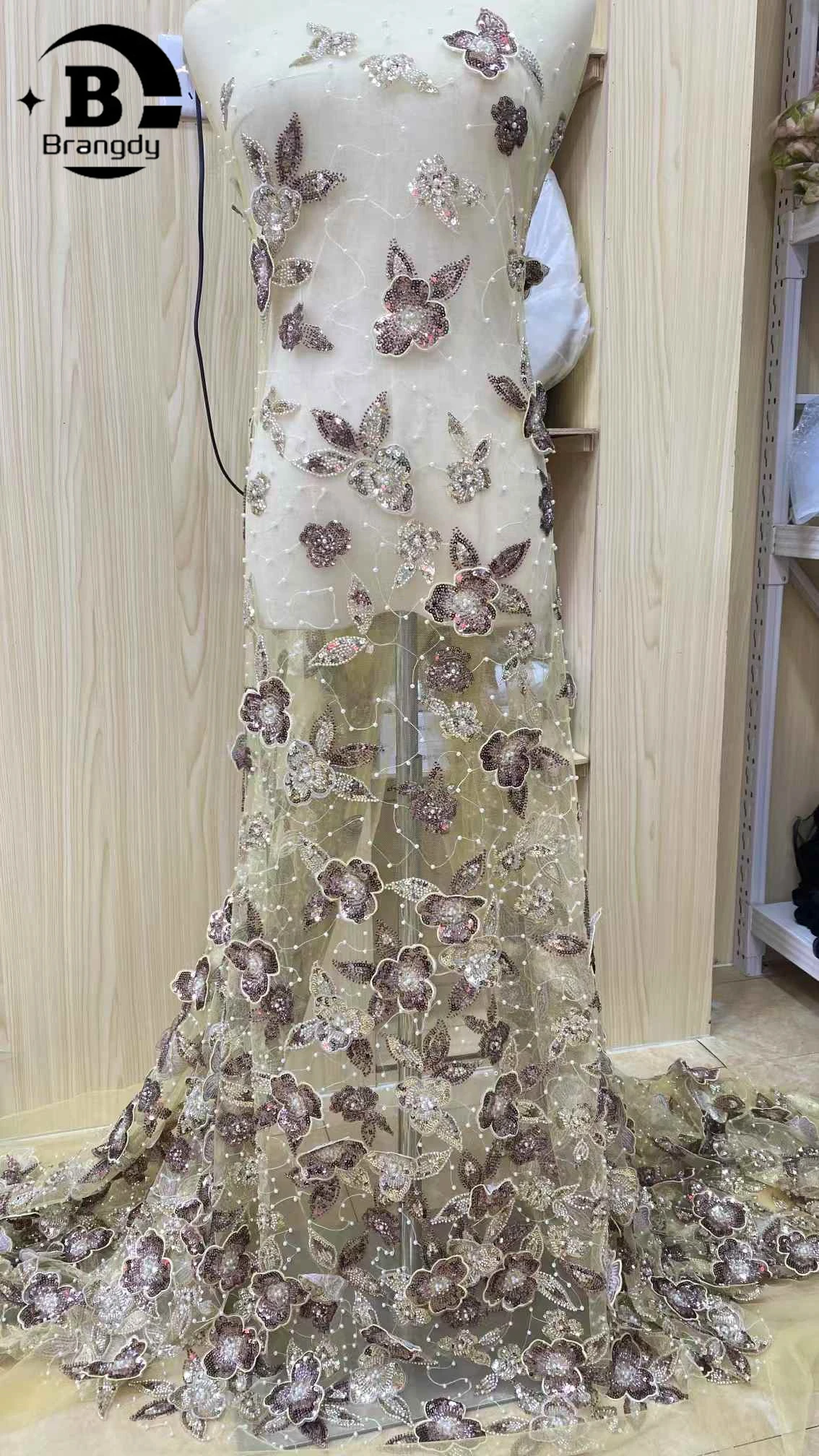 Lo último en tela de encaje con cuentas y bordado Floral africano 3D, vestido de boda de fiesta de encaje de tul con lentejuelas nigerianas francesas de alta calidad 2025