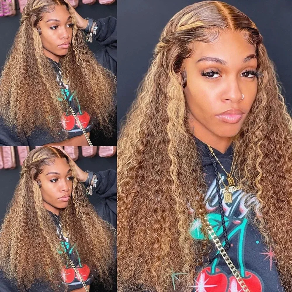 36Inch 13X6 Curly Highlight Ombre Guluess Hd Lace Front Human Hair Pruik 4/27 Gekleurde Deep Wave 13X4 Lace Frontale Pruiken Te Koop