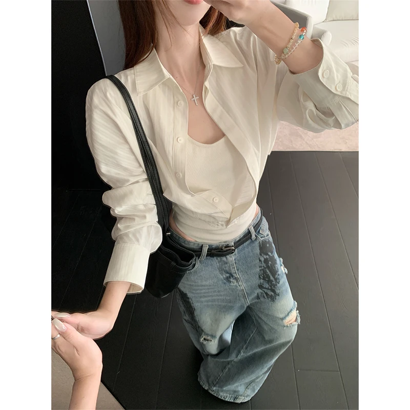 MEXZT Y2K Camicie a righe Moda donna Patchwork sexy Body Gyaru Streetwear Coreano Manica lunga Design sottile Camicette Top Nuovo