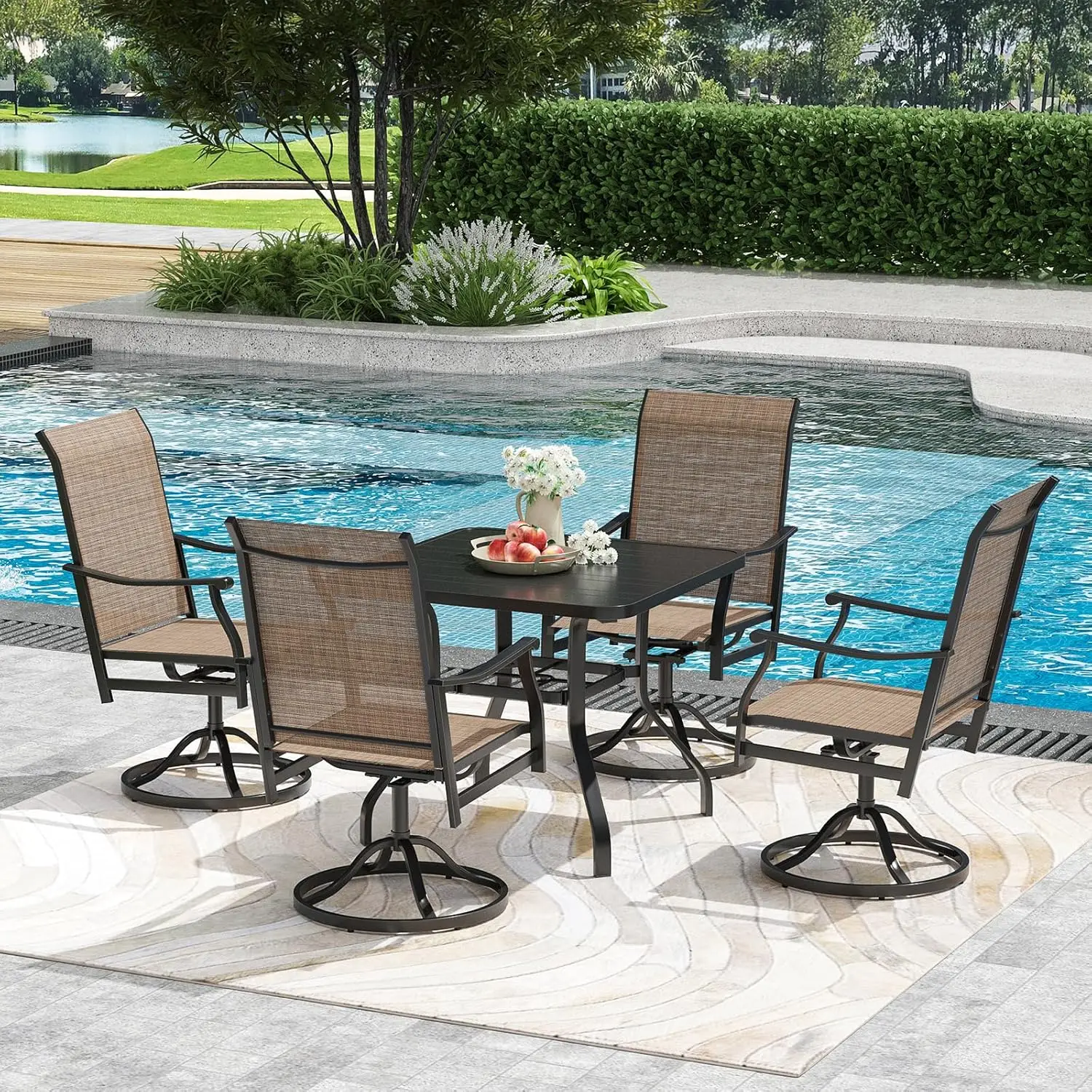 

Soohow Outdoor Dining Chairs Set of 2, 360°Swivel Patio Dining Chair with Textilene Fabric, Outdoor Metal Armchair All Weather