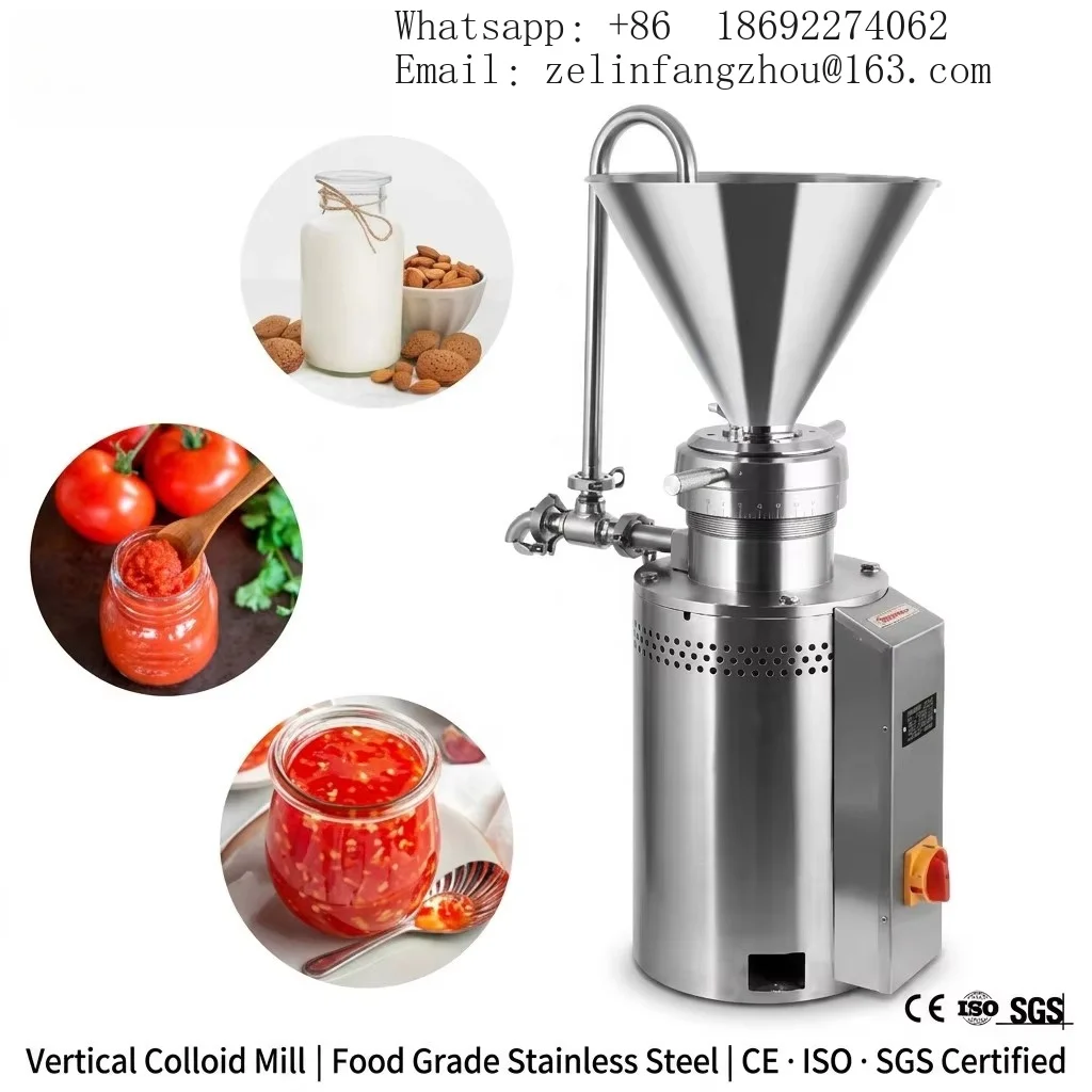 Stainless Steel Vertical Colloid Mill Grinder for Tomato Paste Chili Sauce Almond Milk Grease Emulsion Food Grade Pro