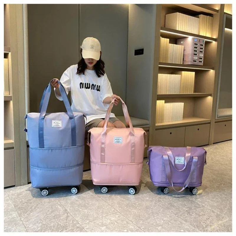 

Large Capacity Travel Bag Removeable Universal Wheel Double Layer Expandable Storage for Business Travel Duffle Luggage Handbag