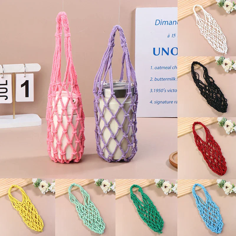 Portable Crochet Cup Holder Coffee Cup Bag Hollow Out Bottle Bag Mugs Bag Foldable Woven Net Water Bottle Bag Cup Cover