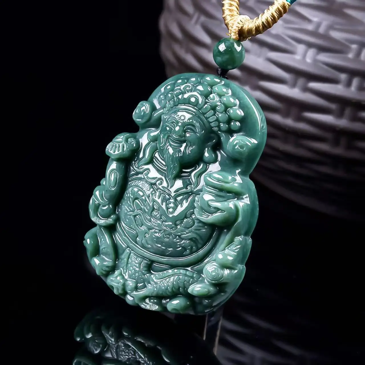 Authentic Natural A-grade Jade God Of Wealth Double-sided Carved Jadeite Pendant For Men And Women To Attract Wealth Drop Ship