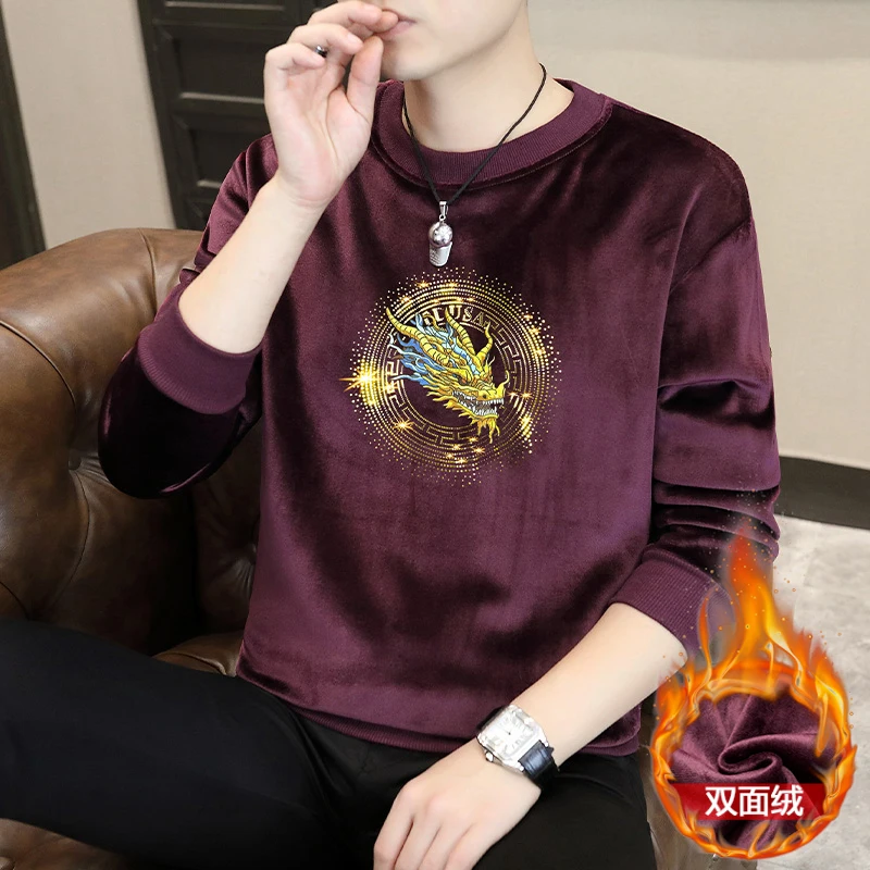 

Высококачественная бархатная толстовка с капюшоном для мужчин, зимние толстые и теплые повседневные толстовки, модные деловые футболки с круглым вырезом, социальные футболки M-4XL