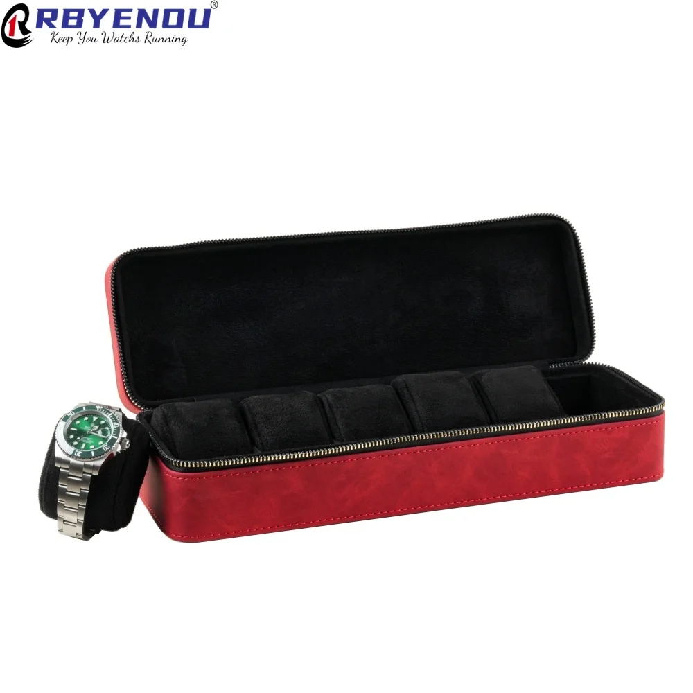 

Glossy Glaze Style 12/6 Slot PU Leather Watch Box Zippered Suede-Like Scratchproof Case Imitation Suede Interior Custom Logo OEM