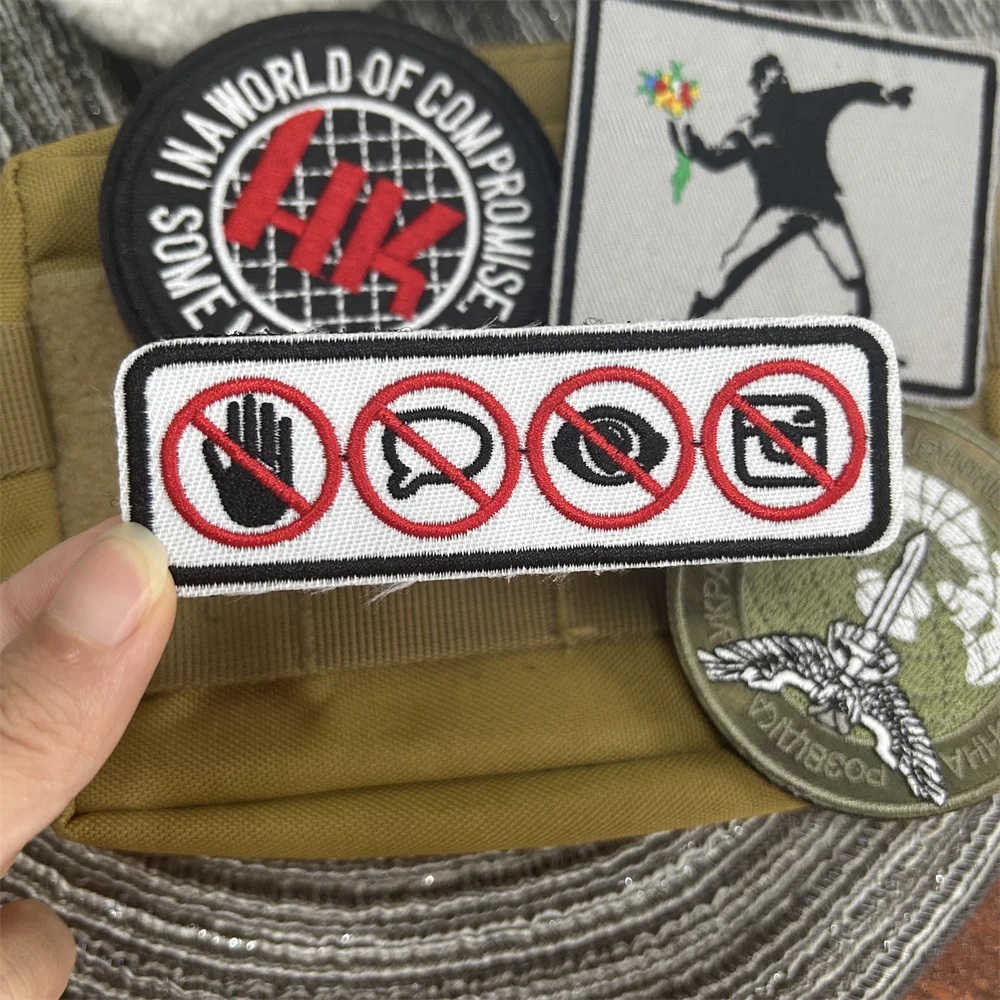 Banksy Throwing Flower Boy Embroidered Tactical Patch Prohibited Logo Outdoor Adventure Military Hook and Loop Backpack Stickers
