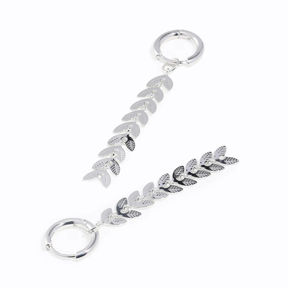

Glossisland 925 Silver Plated Stainless Steel Long Leaf Tail Chain Earrings Silver White Glossy Trendy Daily Jewelry Accessory