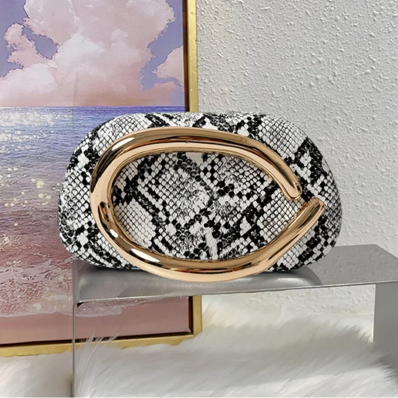

New Arrival Round Box Snake Skin Effect Evening Clutch Wedding Party Mini Bag with Adjustable Vintage Chain Strap for Women