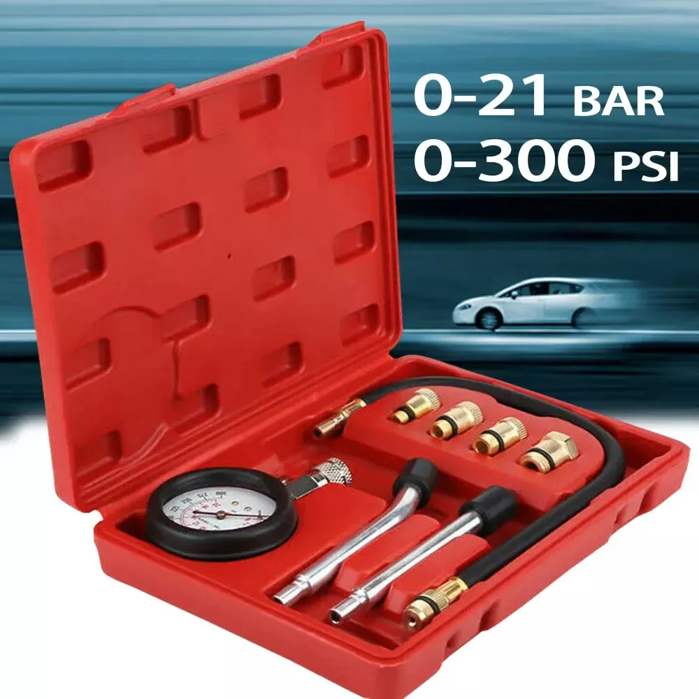 

Petrol Engine Cylinder Compression Tester Kit Automotive and Motorcycles Tool 0-300PSI Engine Cylinder Pressure 0-21 Bar Gauge