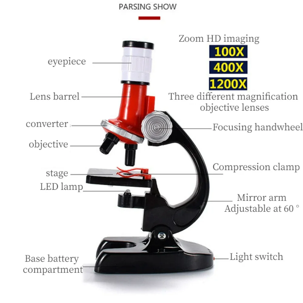 Biologisches Mikroskop-Set für Kinder mit Objektträgern, LED, 100x-400x-1200x, Verfeinerte Wissenschaftliche Instrumente, Spielzeug-Set, Geburtstagsgeschenk – Detail 13