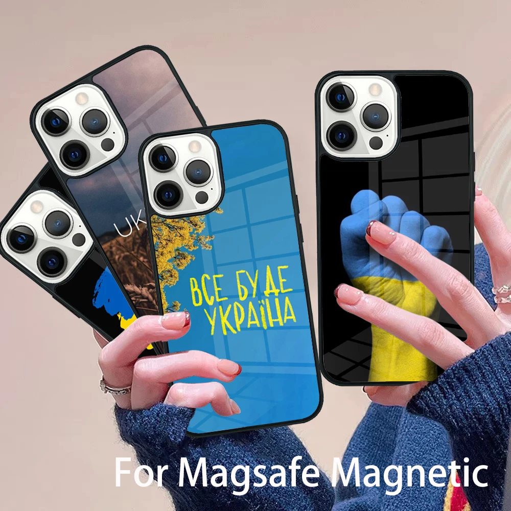 

Peace Love & U-U-kraine-E Phone Case Magesafe Magnetic Wireless Charge Cover For IPhone 16 11 12 13 14 15 Pro Max Plus Mini