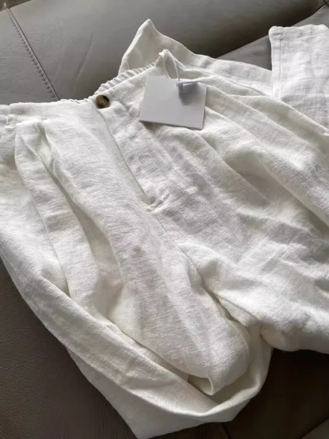 

Повседневные брюки с высокой талией и широкими штанинами, свободные хлопково-льняные прямые брюки для женщин, удобные летние брюки свободного кроя