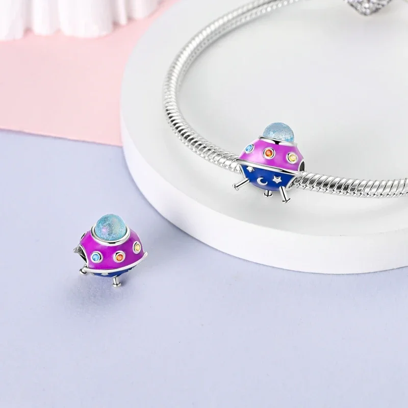 Charms Plata 925 Colorful UFO Planets, Moons, Stars, Beads Fit Original 925 Bracelets Charms for Women Jewelry DIY Making Gifts