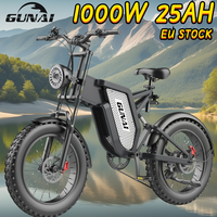 GUNAI 1000W Adult Electric Ebikes 20*4.0Inch Off-Road Fat Tire 7 Speed 48V 25Ah Battery Mountain Electric Bicycle EU Stock