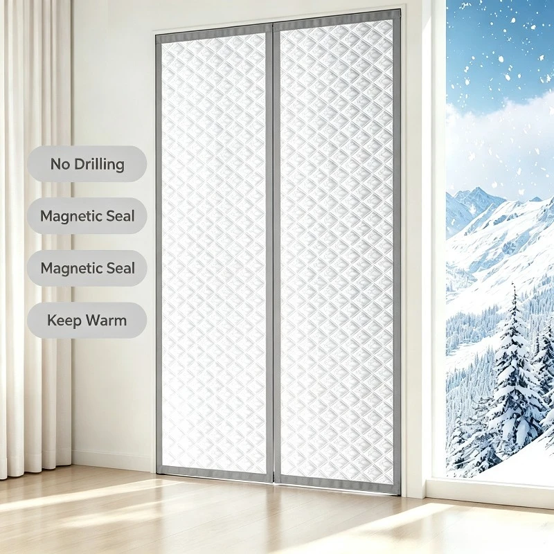 Magnetic Winter Thick Door Curtain, No Drilling Easy Install, Windproof Thermal Partition Curtain, Keep Cold Out & Warm In