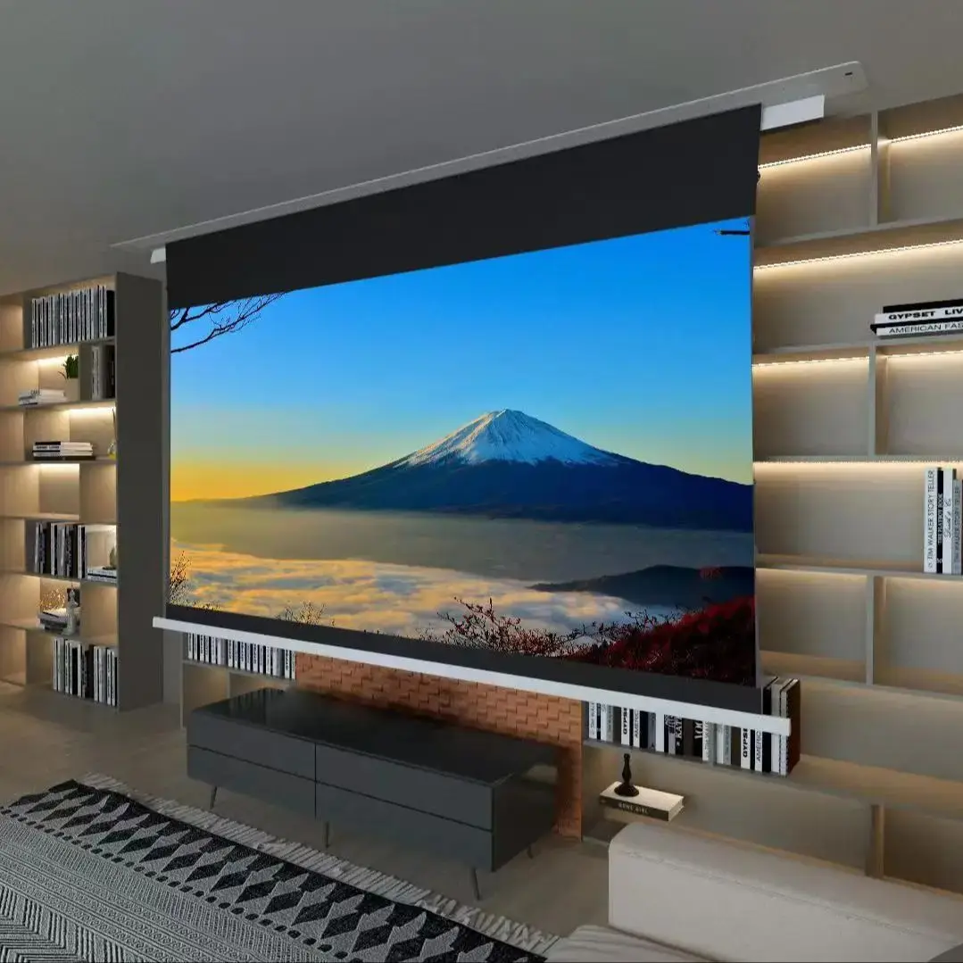 72-150 Inch Ceiling Recessed Projector Screen Motorized Ceiling Drop Down Screen for 4k UST AWOL Epson Samsung Hisense Projector