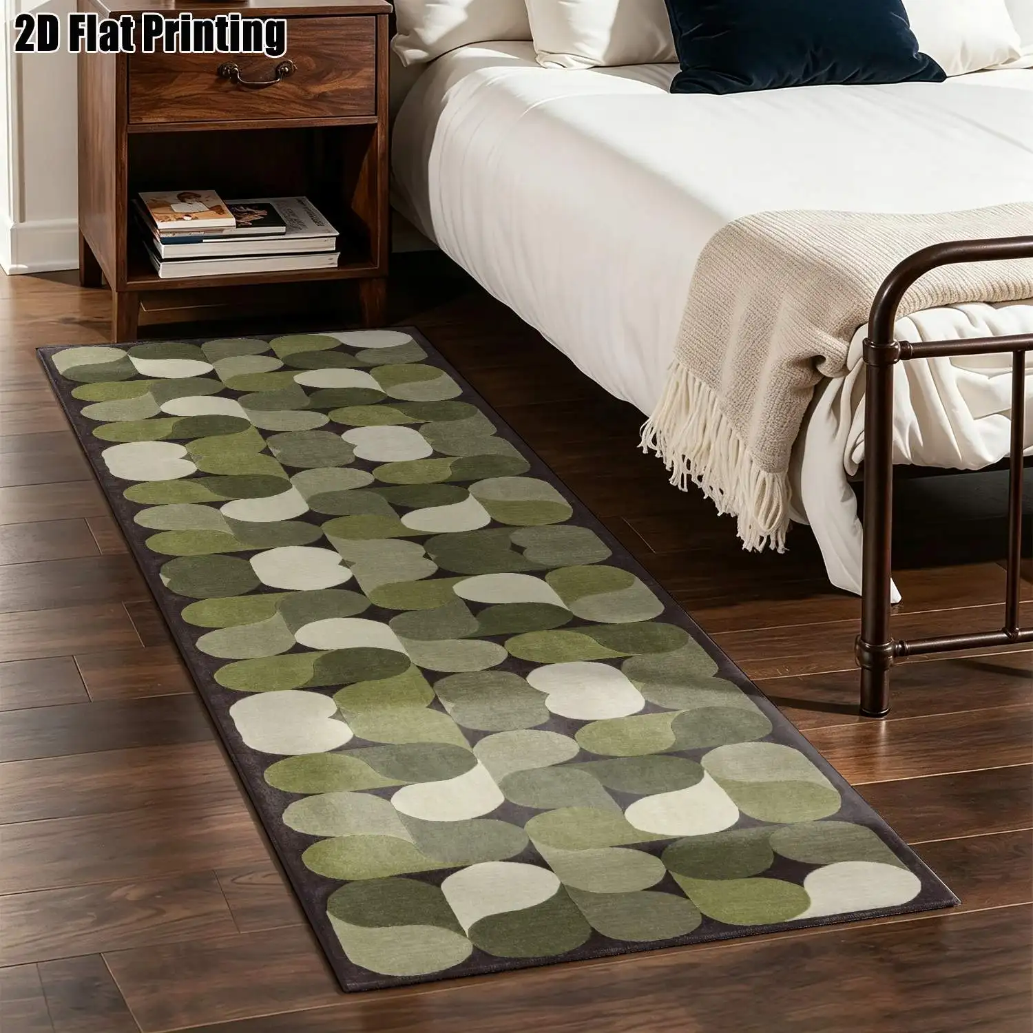 1Pc 2D Printed Strip Track Carpet, Green Geometric Patterns Nordic/Modern Minimalist/European/Bohemian Style, Home Decor, Multi-Size, Machine Washable, for Entryway, Hallway, Living Room, Bedroom.