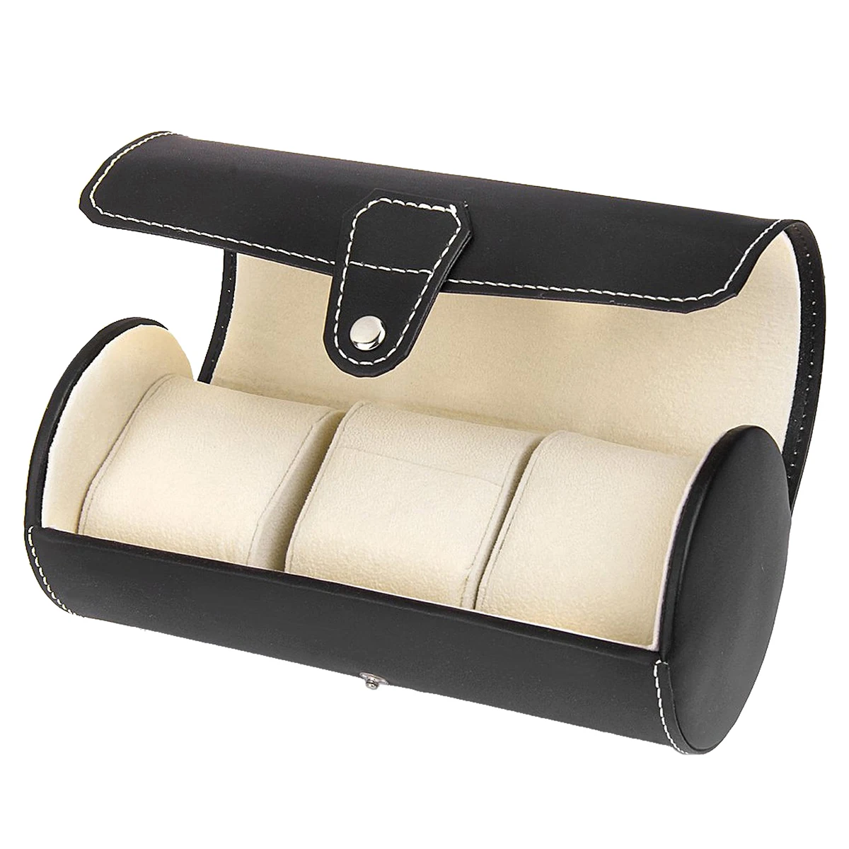 

Portable Watch Box 3-Compartment PU Storage Case for Travel 48x3 54inch Cylindrical Button Closure Dust