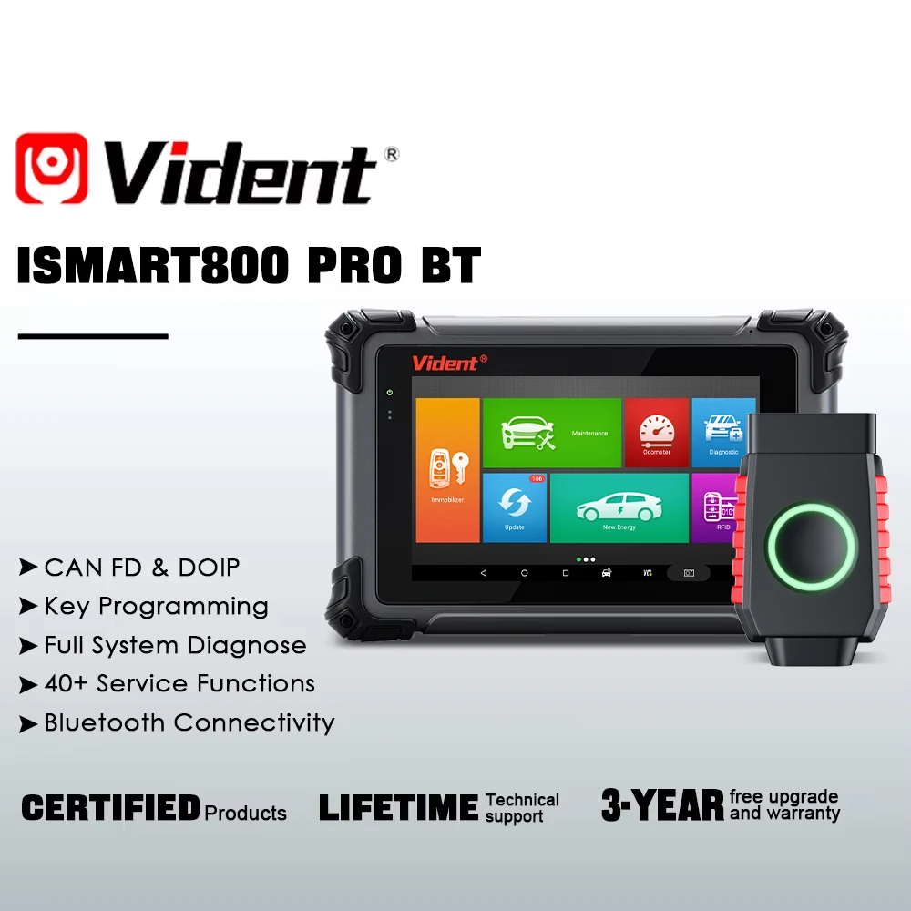 Automotive Tools VIDENT iSmart800Pro BT OBD2 Scanner Actuation Test 40+Reset All System Diagnosis CANFD/DOIP Key Programming