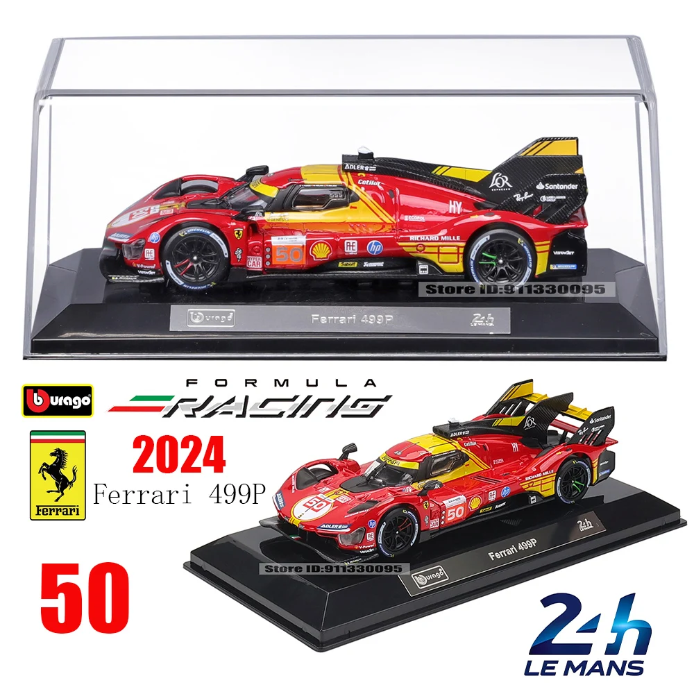 bburago-1-43-ferrari-2024-499p-50-83-24-ore-le-mans-scatola-acrilica-e-base-in-lega-di-lusso-veicolo-pressofuso-collezione-di-giocattoli-modello-di-auto